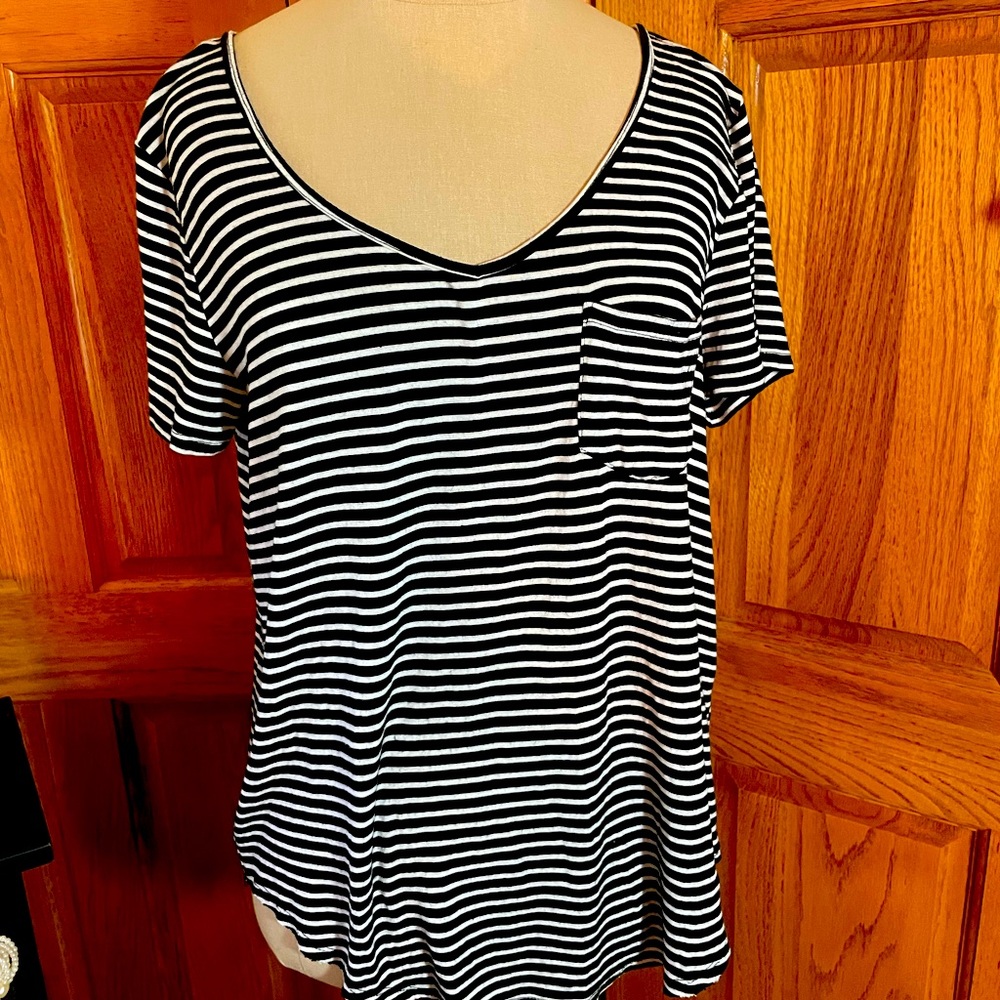 Hollister Black & White Stripe Pocket Tee